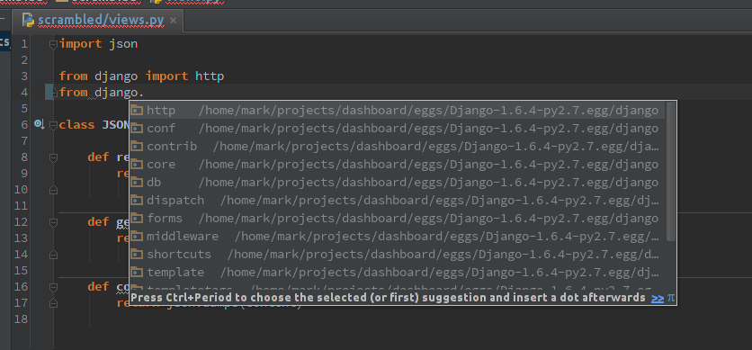 PyCharm code completion in action